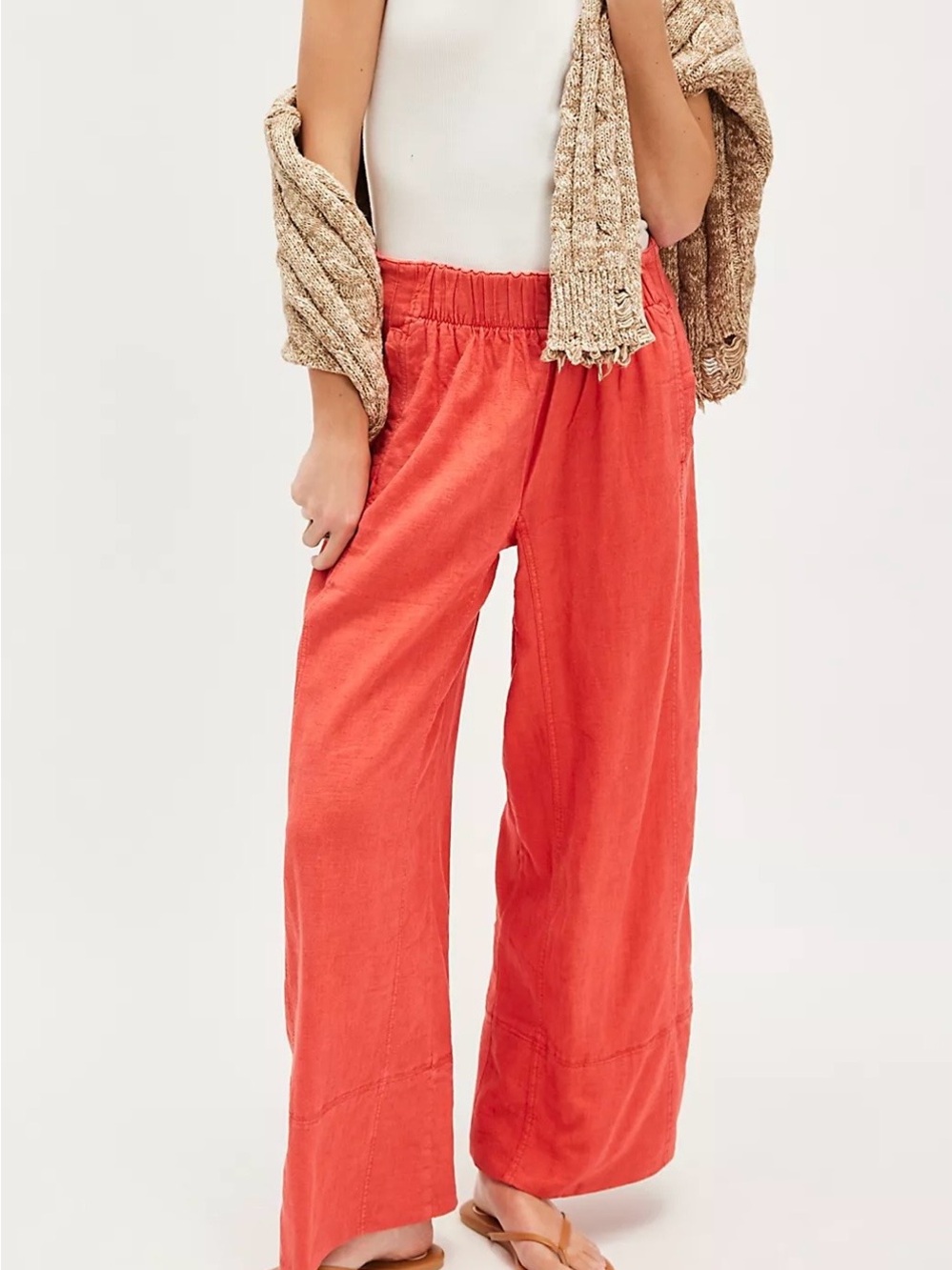 NWOT Free People Days End Linen Pants Poppy Red Size XS